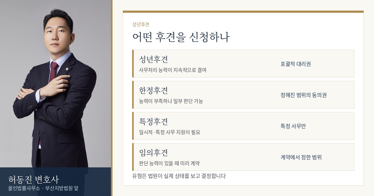 후견 유형 비교표 — 허동진 변호사